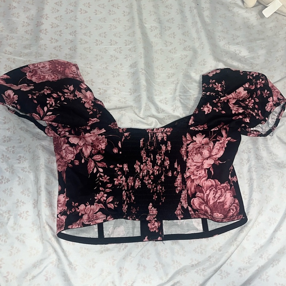 Pink Black Corset Cropped West of Melrose Shirt - Picture 4 of 6